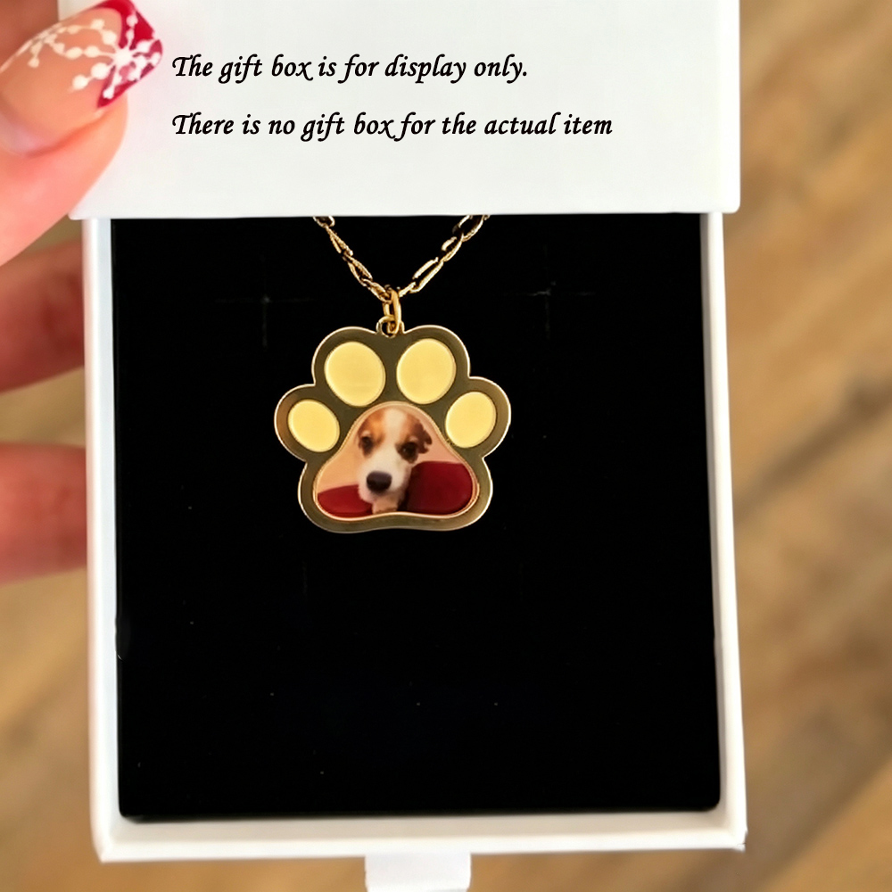 Engraved Name Necklace - Personalized Pet Paw Colors Print Photo