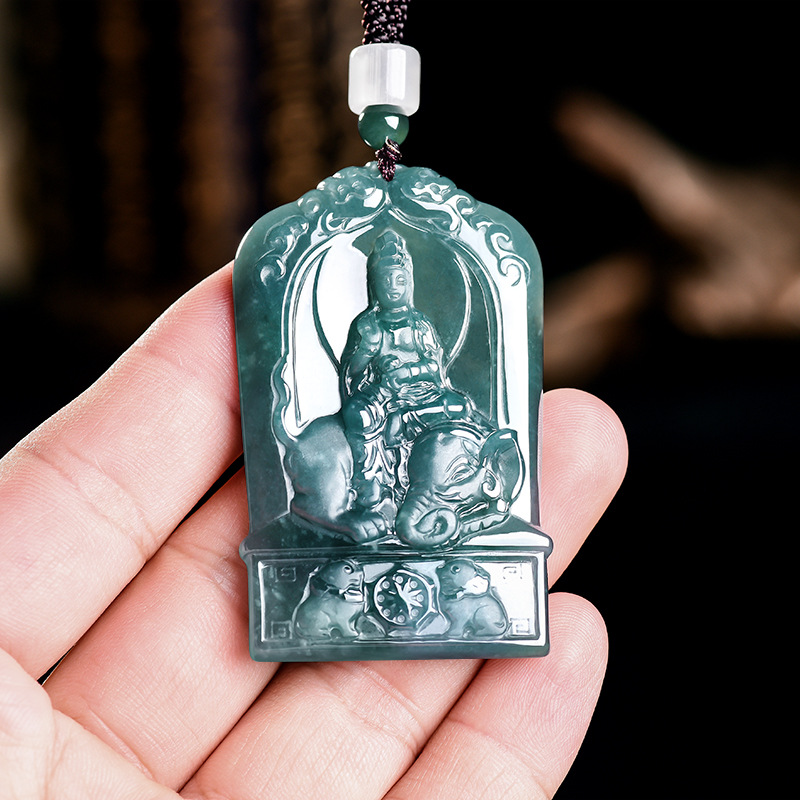 The Jewelry & Watches - Natural Burmese Jadeite Guanyin Pendant Necklace