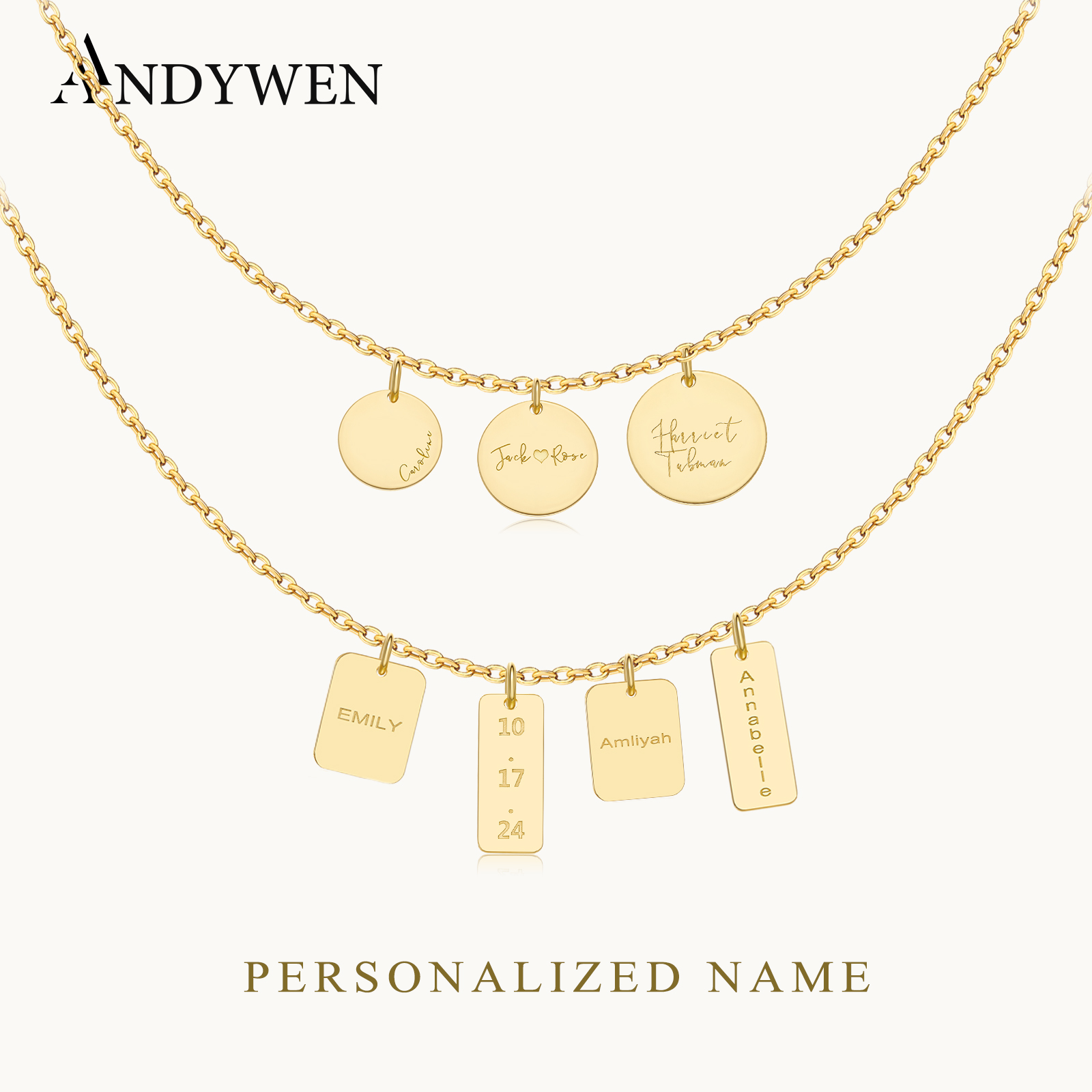 Engraved Name Necklace - ANDYWEN 925 Sterling Silver Personalized Name