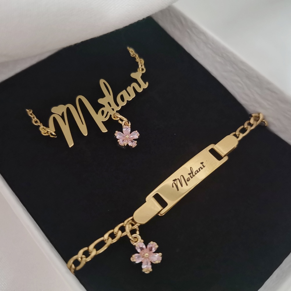 Engraved Name Necklace - LeeChee Flower Zircon Small Pendant Custom