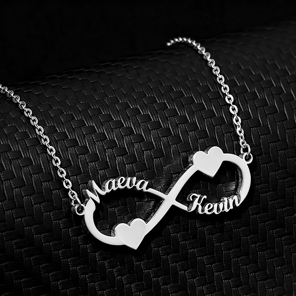 Engraved Name Necklace - Custom Name Necklace Infinity Heart Pendant
