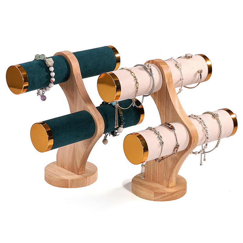 Jewelry Stores With Watches - 2-Tier Curved Wood Bracelet Holder Velvet
