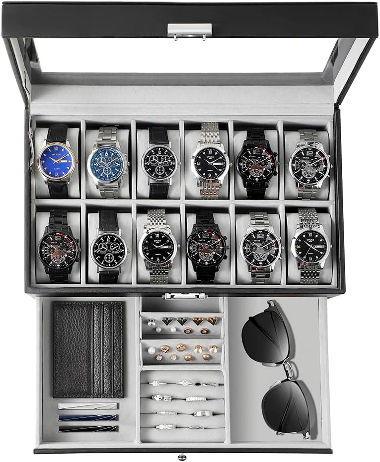 Jewelry And Watches Box - Watch Box Organizer for Men Gift,