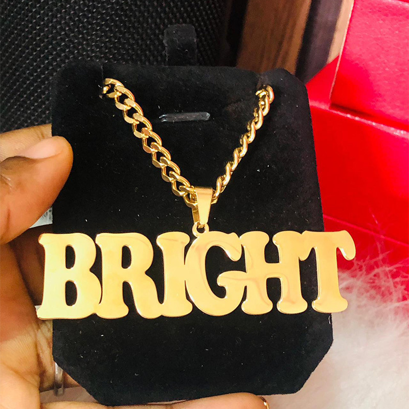 Engraved Name Necklace - Customized Large-sized Pendant Necklace Overbearing Thick