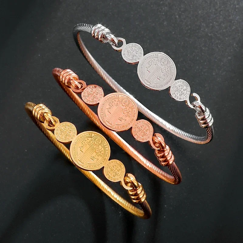 Al Ain Jewelry & Watches Exhibition 2025 - Stainless Steel Saint Benito Cross Bracelet