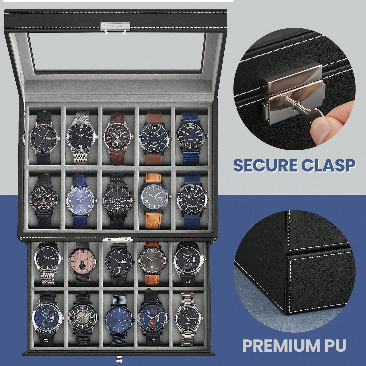 20-Slot Watch Box with Glass L - Jewelry And Watches Box review and price