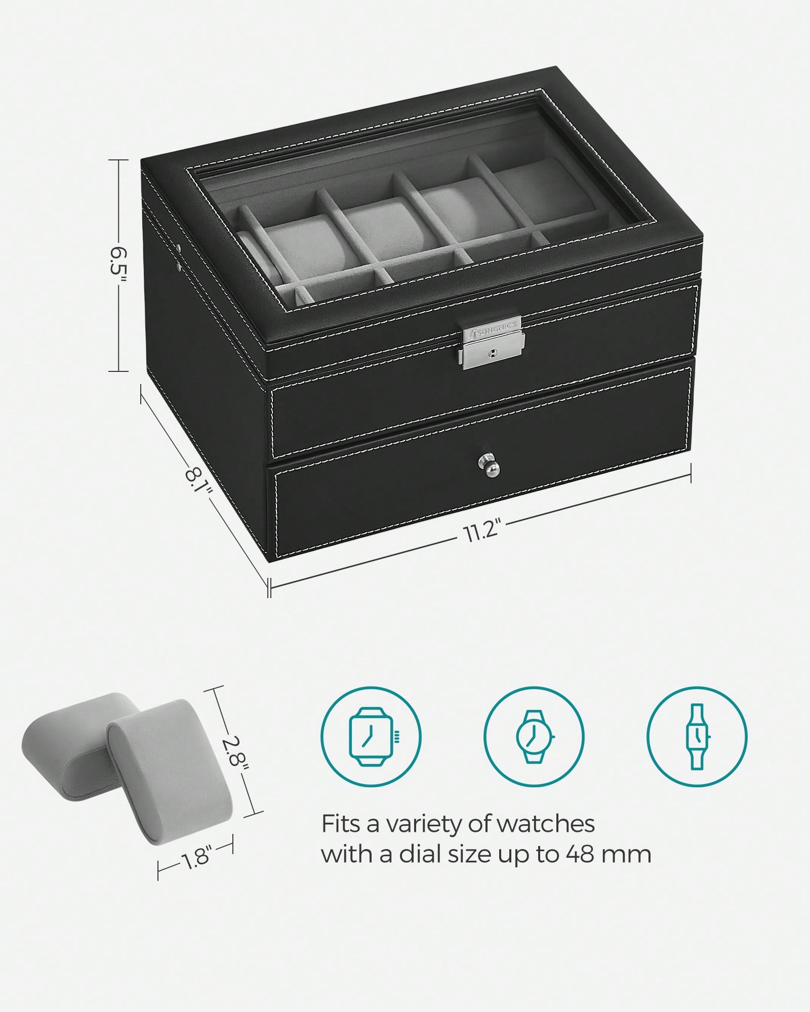 20-Slot Watch Box with Glass L - Jewelry And Watches Box review and price