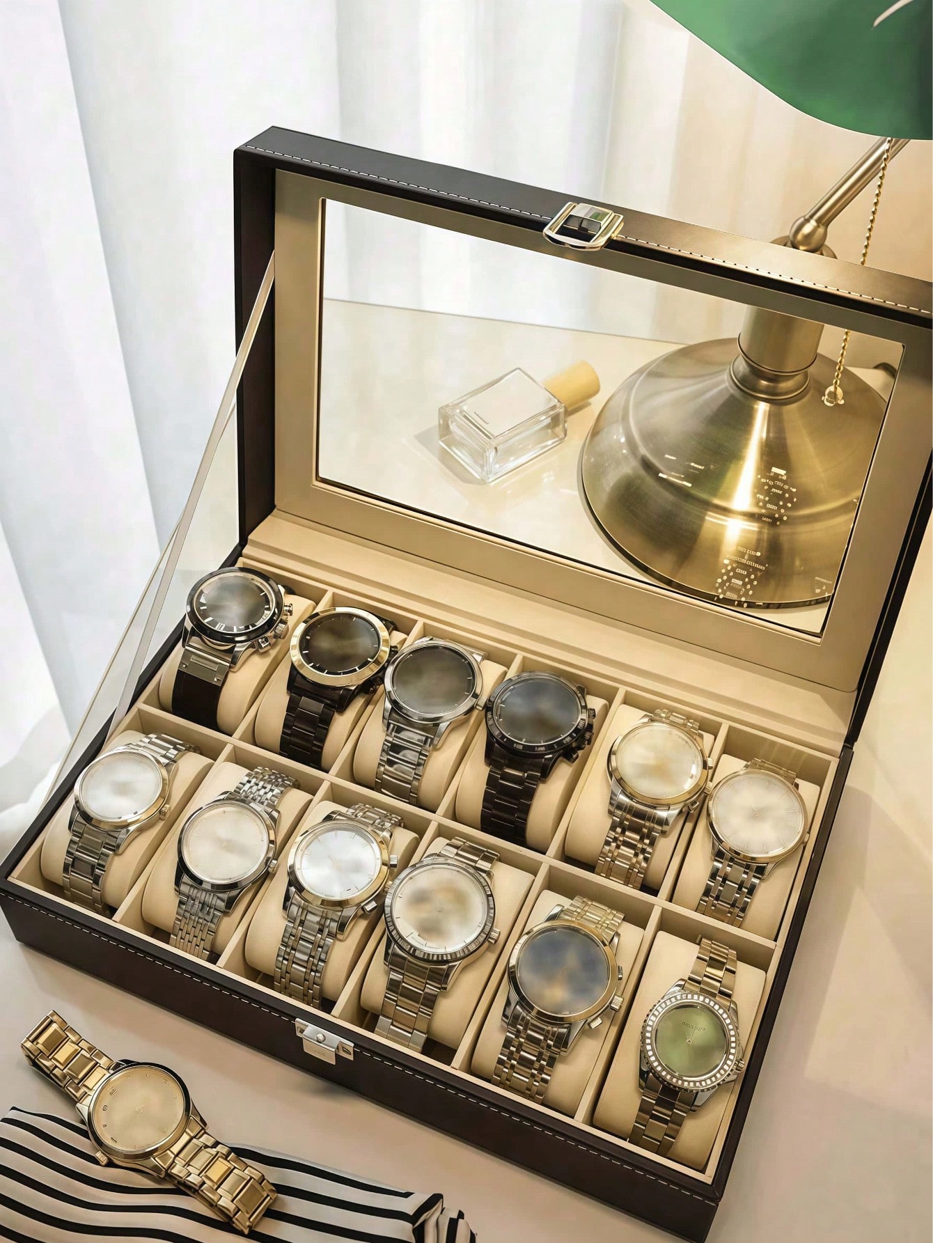 Leather Watch Box with Lock, L - Jewelry And Watches Box review and price